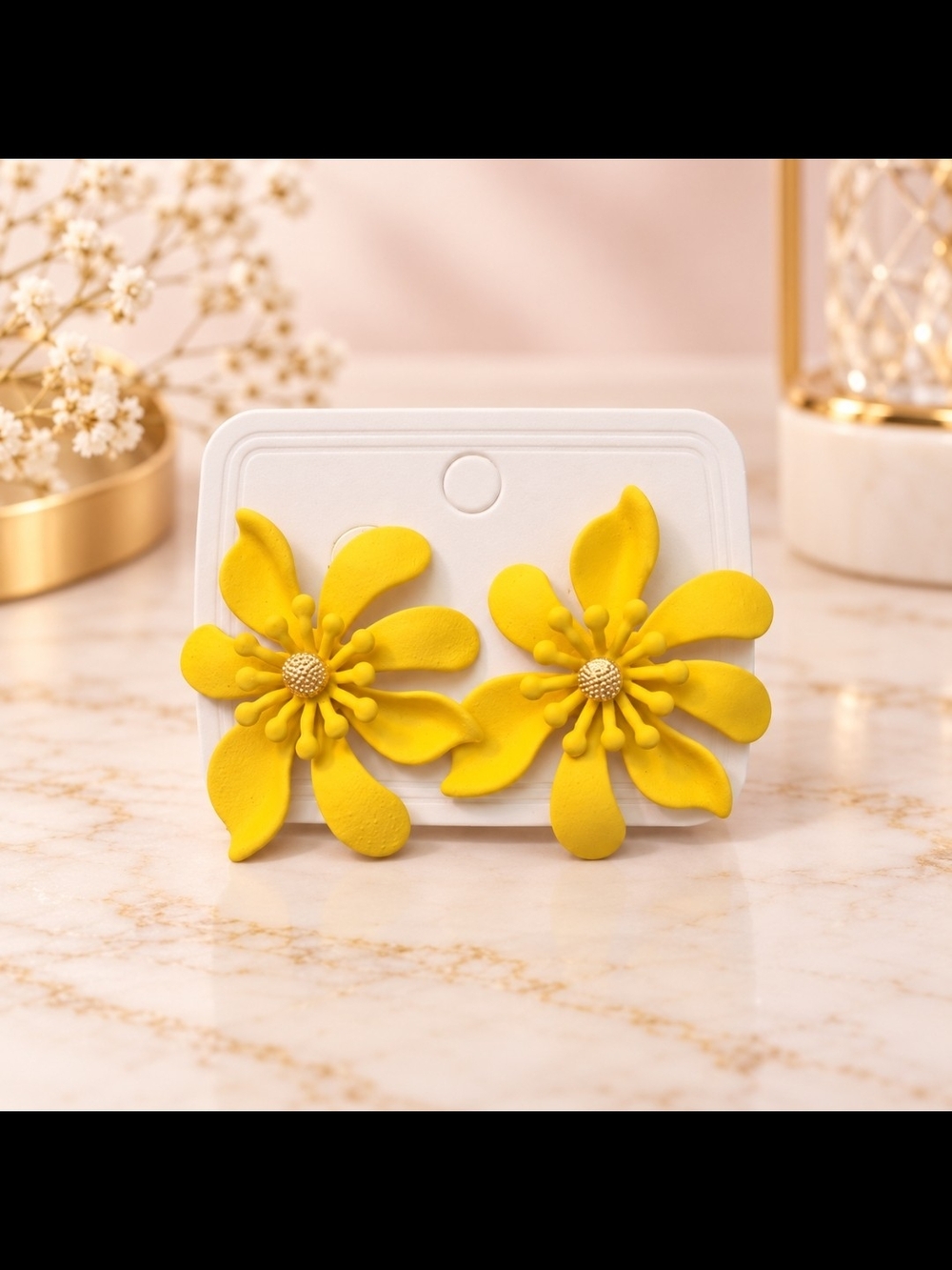 Yellow Floral Statement Earrings - Bold Flower Studs